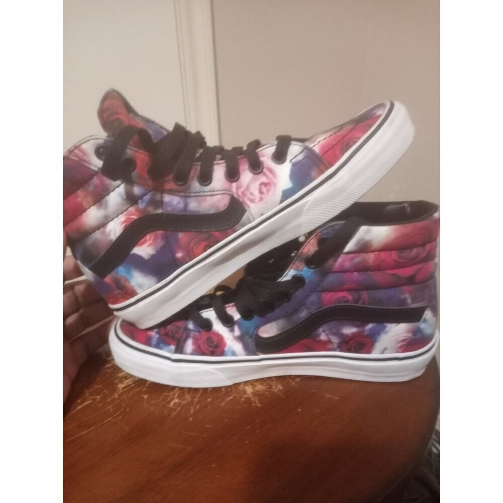 VANS Off The Wall High Top Skateboard Shoes Red Roses Tye Dye Mens 5.5 Womens 7 - Picture 13 of 14